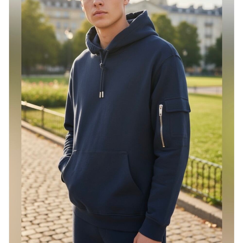New men’s the Kooples cotton navy blue hoodie zip pocket sz S